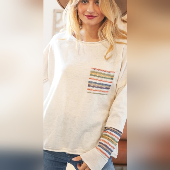 Cream Embroidered Pocket Design Top - Picture 3 of 4